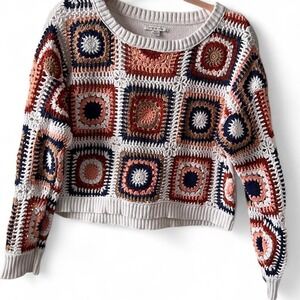 American Eagle Cropped Crochet Granny Square Sweater Cotton Women's Medium